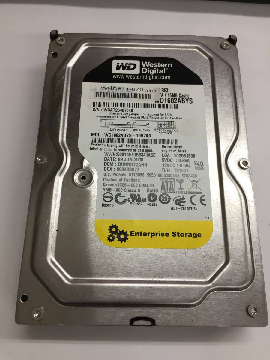 ♪22099時間 Western Digital 160GB WD1602ABYS 3.5インチHDD拍卖