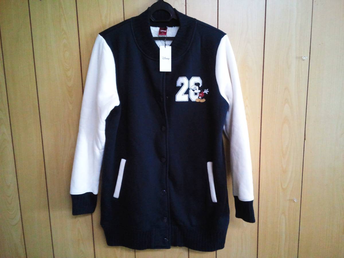 レア。レトロ・ヴィンテージ・販売終了ミッキーマウス ロング丈スタジャン 裏地ボア 紺白 サイズM 新品タグ付き拍卖