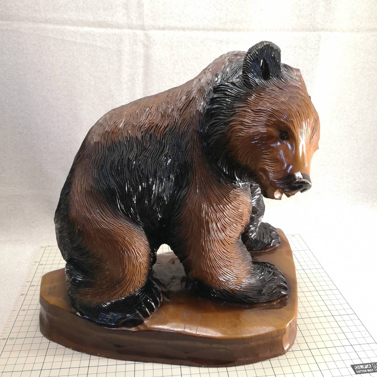 【送料無料】◆全長36cm 木彫り 熊 北海道民芸 アイヌ 天然木 木工品 木彫 置物 レトロ リメイク用 昭和 Wood carving bear 詳細不明拍卖