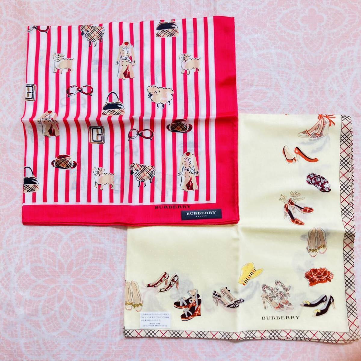 【人気柄2枚】新品/BURBERRY/ハンカチ/正規品/バーバリー/大判/コート 靴 バッグ柄/未使用/即決/匿名/y/ノバチェック/レディース/ピンク拍卖