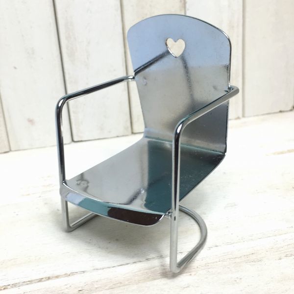 y855◆スリムなチェアー◆ ドールハウス 用 ミニチュア アイアン チェア 銀 椅子 いす Doll House Blythe ブライス シルバニア リーメント拍卖