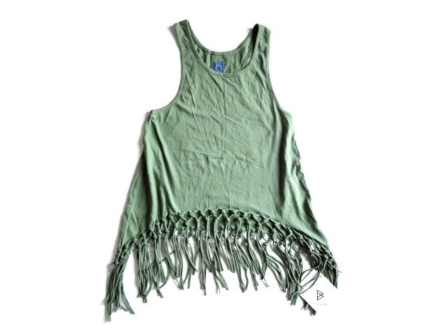 新品 定価4900円 Barak バラク 緑 フリンジ使い タンクトップ ノースリーブ トップス カーキ拍卖