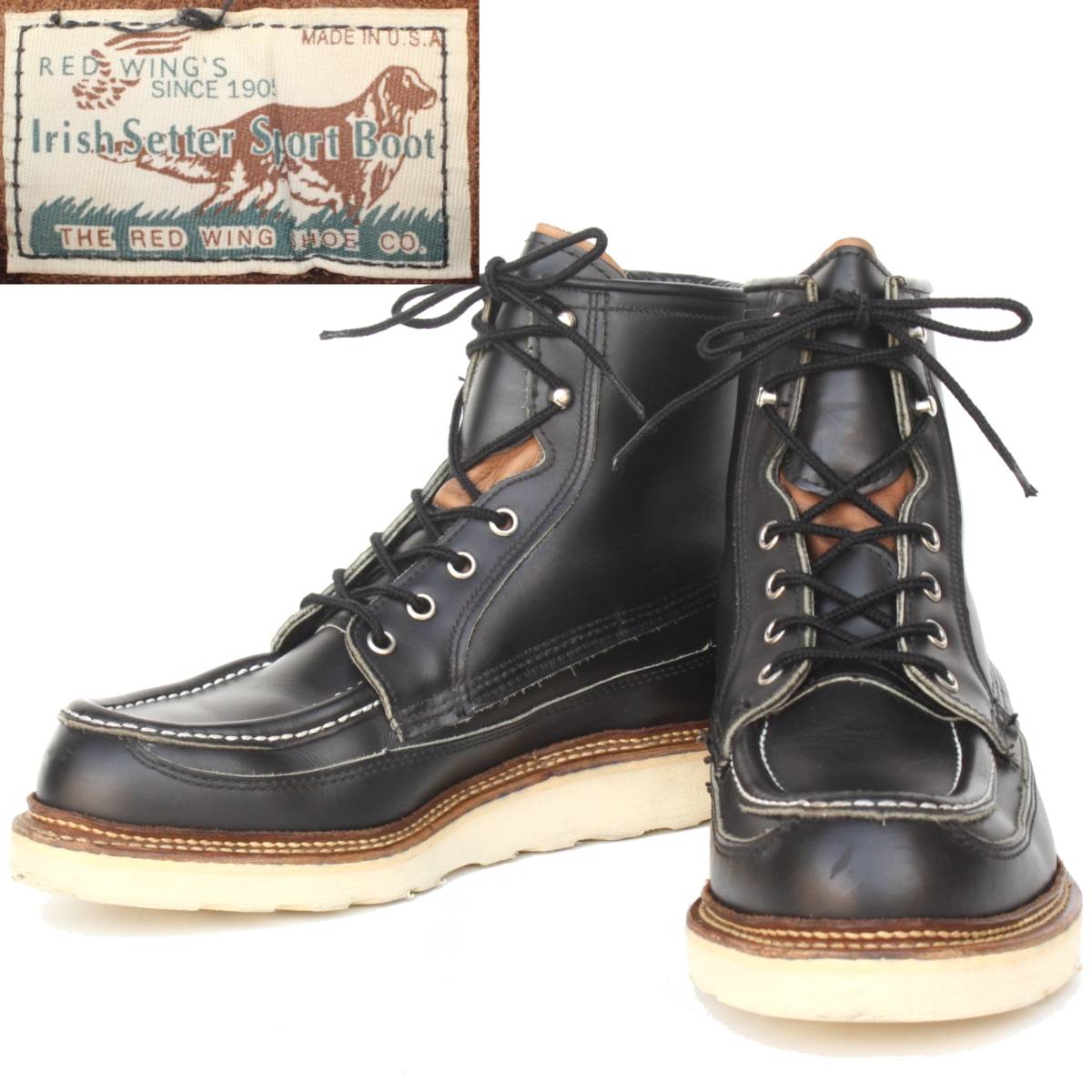 (11002)希少 極上美品REDWING1952レッドウィング8E約26cm (限定アイリッシュセッター50周年記念 黒ブラック四角犬タグ旧スクエア犬タグ)拍卖