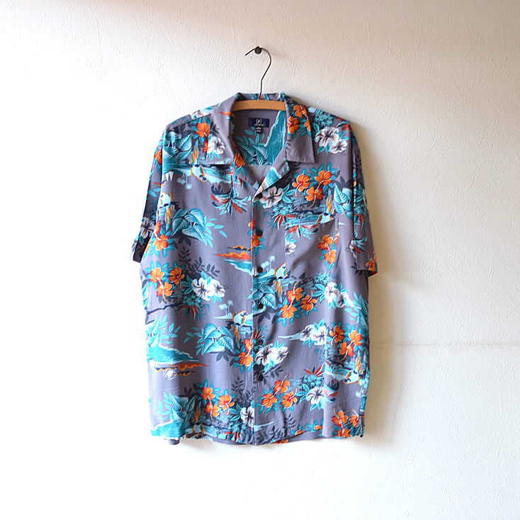 【送料無料】ジョージ ハワイアンシャツ アロハシャツ インコ/ハイビスカス柄 レーヨン素材 メンズL GEORGE CB0037拍卖