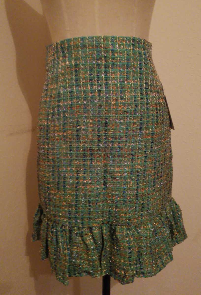 即決☆未使用☆処分☆定価9975円☆ノースコーナー northcorner グリーン系 ツイード スカート M相当 ワンコイン 定形外拍卖