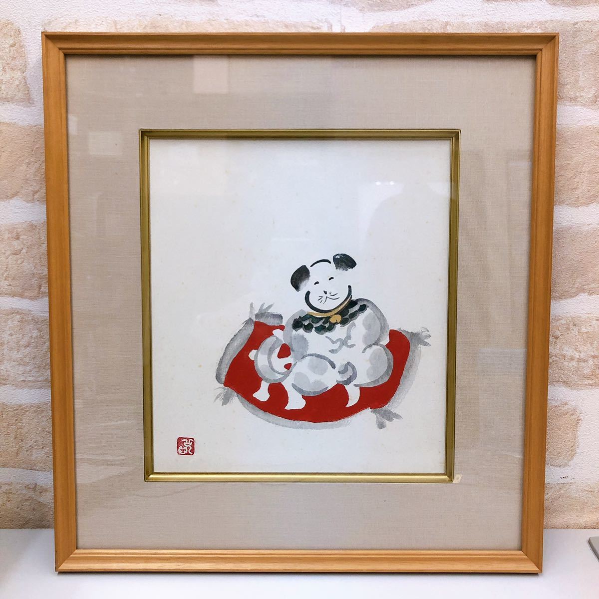 美品 水墨画 犬 和風 木製額 ガラス 38×41.5㎝拍卖