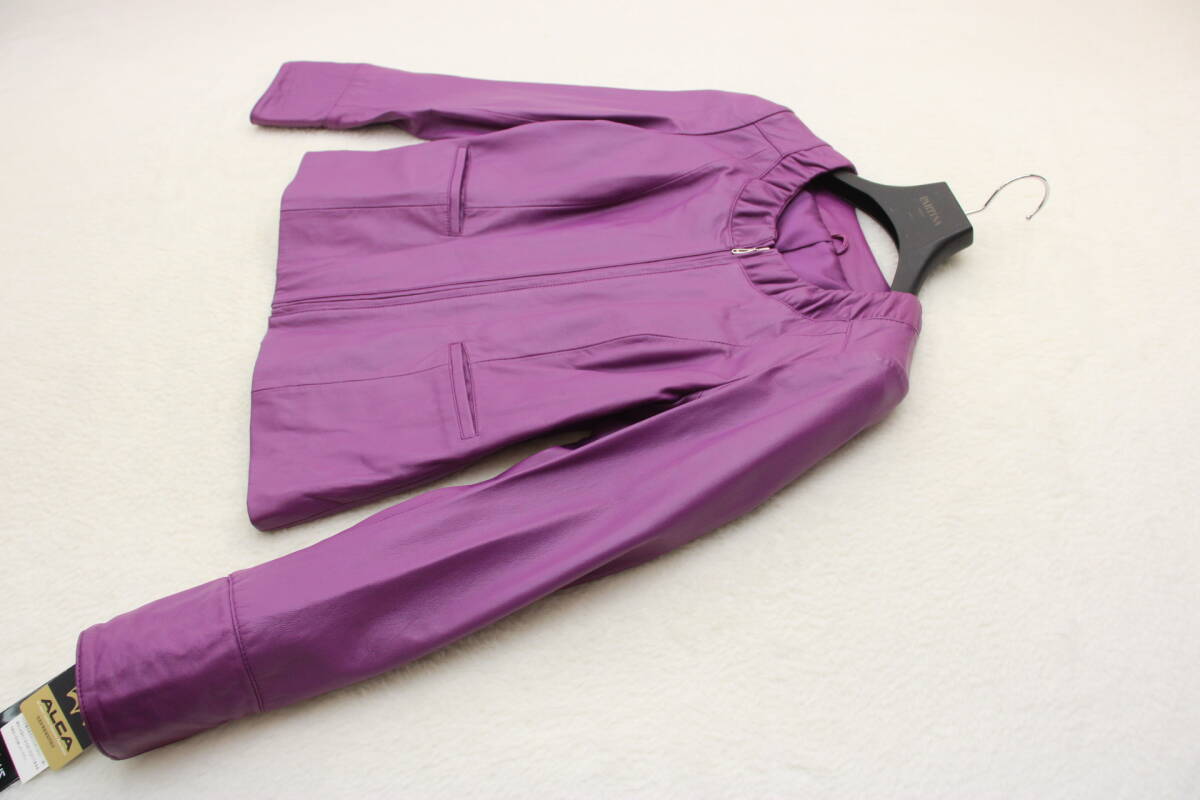 2015 新品タグ付 羊革ラムスキンノーカラーレザージャケット 15号 定価¥47,000+税拍卖