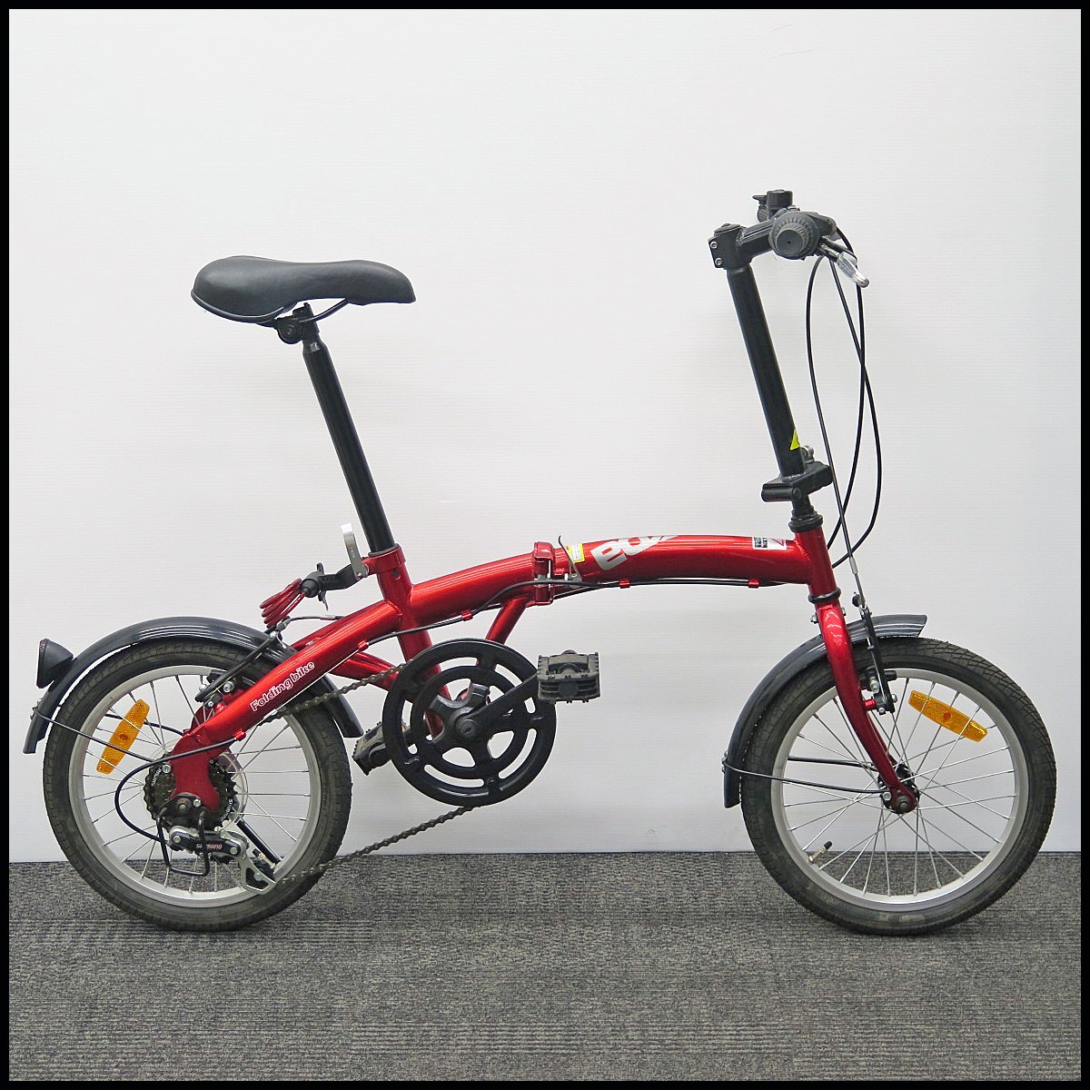 I585) ほぼ未使用 折りたたみ自転車 6段変速 16インチ/赤/小径車/ミニベロ/フォールディングバイク/街乗り/△拍卖
