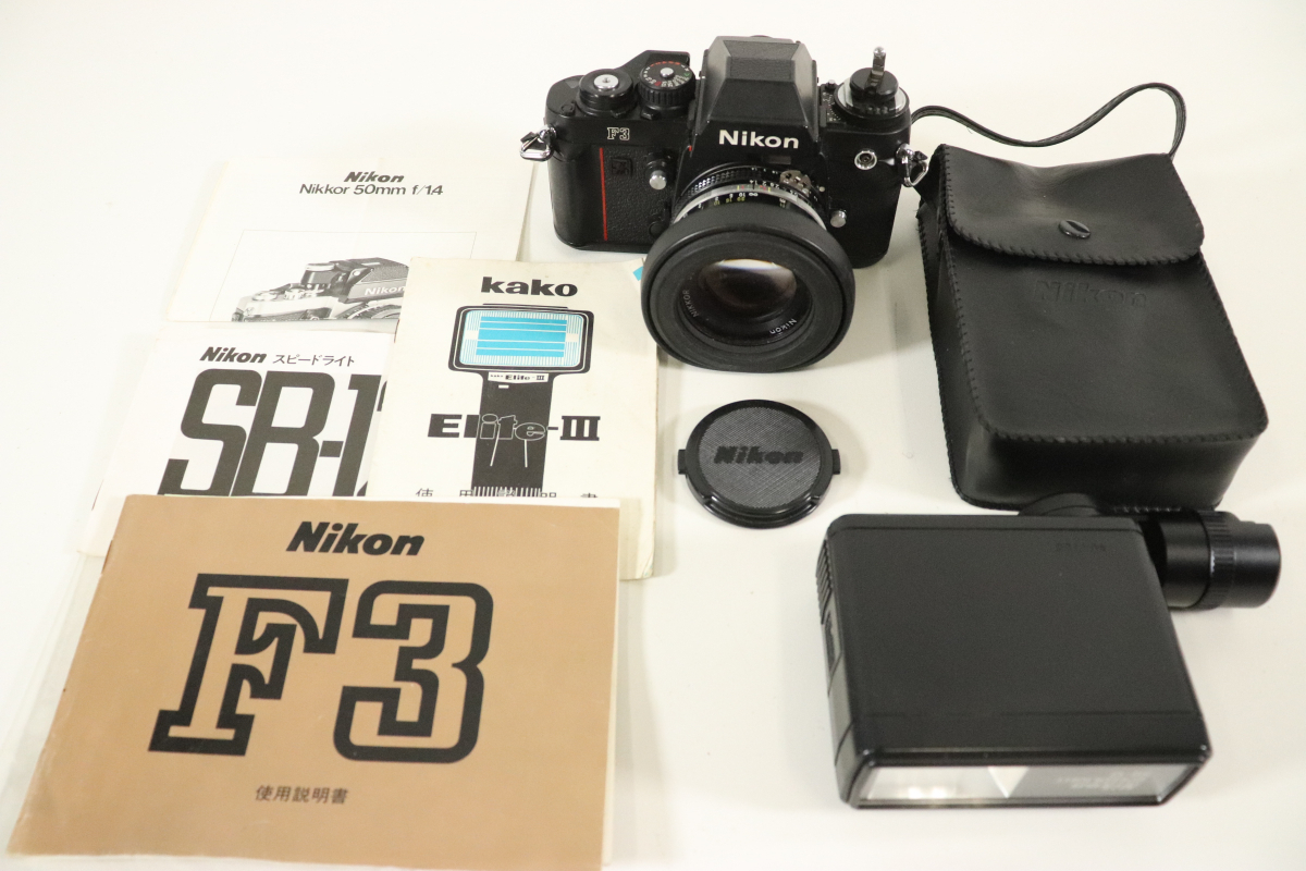 Nikon F3 ニコン 一眼レフ フィルムカメラ レンズ ブラック SPEEDLIGHT SB-12 NIKKOR 50mm 1:1.4 3760383_0JP_D0310-J008拍卖