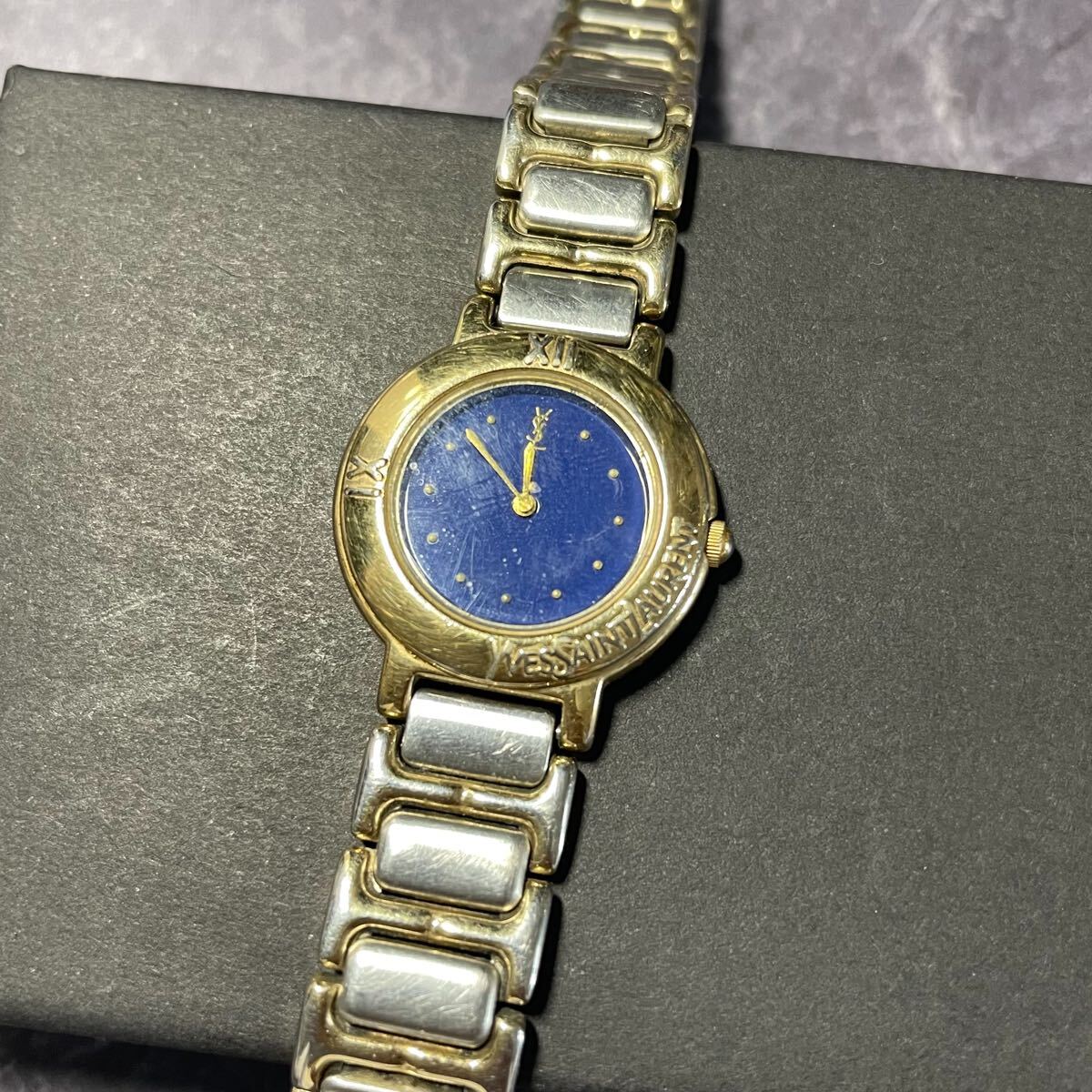 YVES SAINT LAURENT イヴサンローラン 腕時計 レディース ブルー文字盤 コンビカラー クォーツ 不動拍卖
