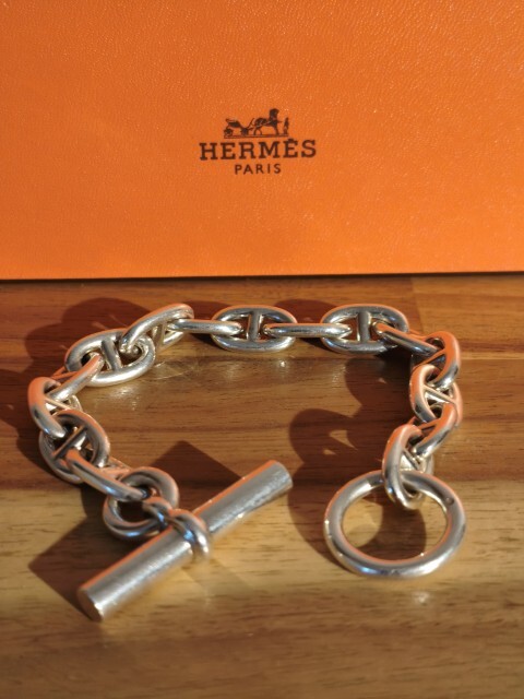 【HERMES】シェーヌダンクル MM15コマ 925刻印 約53g 約20㎝ ブレスレット 保存箱付【エルメス】拍卖