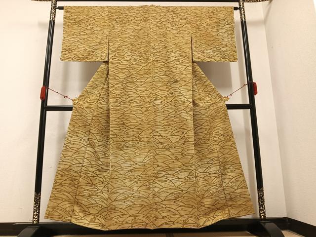 平和屋着物●訪問着 紬地 型染め 立波文 正絹 逸品 未使用 AABB4397ph拍卖