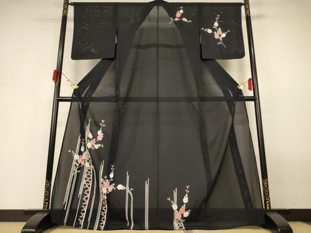 平和屋着物*夏物 訪問着 絽 草花文 銀彩 正絹 逸品 AABH2501jd拍卖