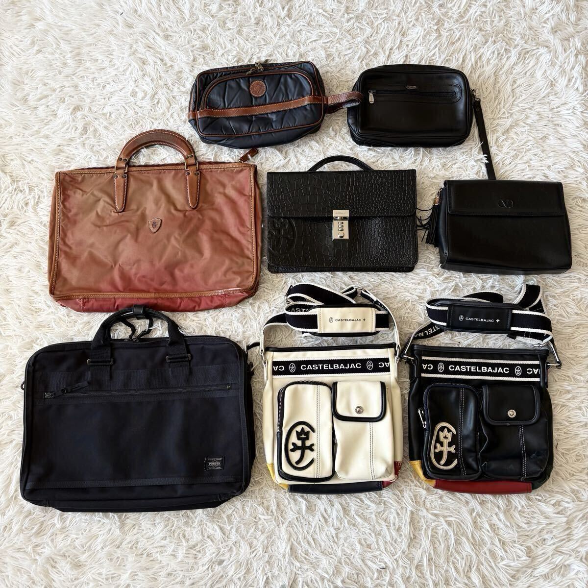 1円〜 メンズバッグまとめ売り8点 PORTER Hunting World CASTELBAJAC Bally Felisi Valentino ポーター ハンティングワールド拍卖