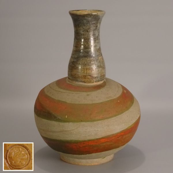 初代 中村梅山 秀逸作 カセ釉 花瓶 花器 壷 花入 茶道具 【楽焼 赤楽 茶碗 壺 清水焼 京焼 大樋 梅山窯 中村康平 九谷焼】r8 0313 01拍卖