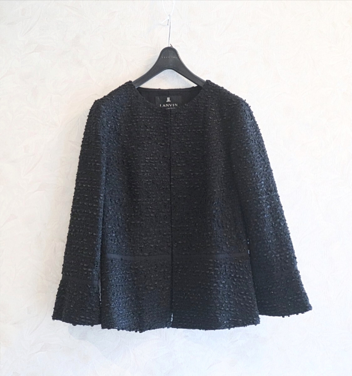 新品同様★ランバンコレクション LANVIN★リボンツィード 黒 ノーカラージャケット size 36/S相当拍卖