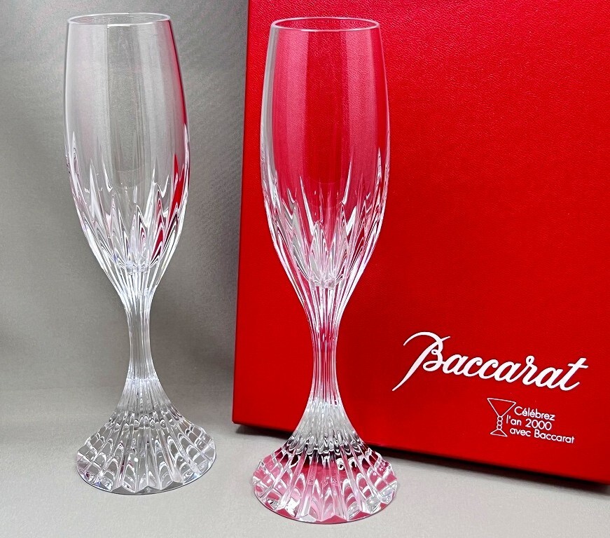 1円〜! Baccarat/バカラ クリスタルマッセナ ペア シャンパングラス/シャンパンフルート 2客セット 【3486y3】拍卖