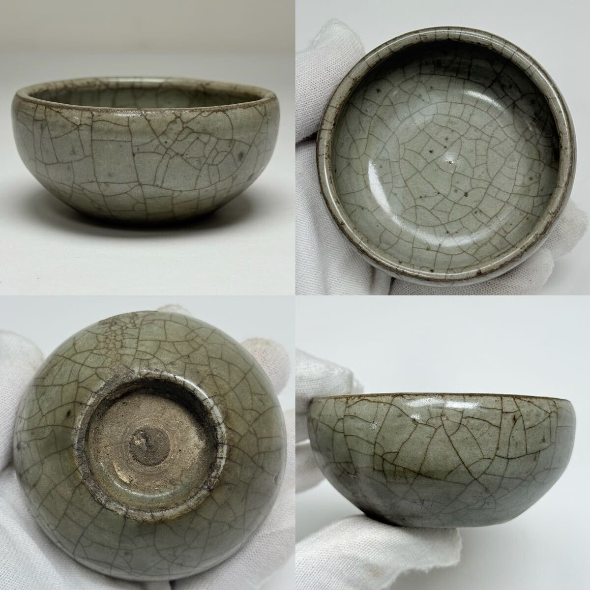 X-中国古美術 時代物 茶杯 盃 哥釉 茶道具 小杯 唐物 陶磁器 中国古玩 骨董品 古董 傷あり拍卖