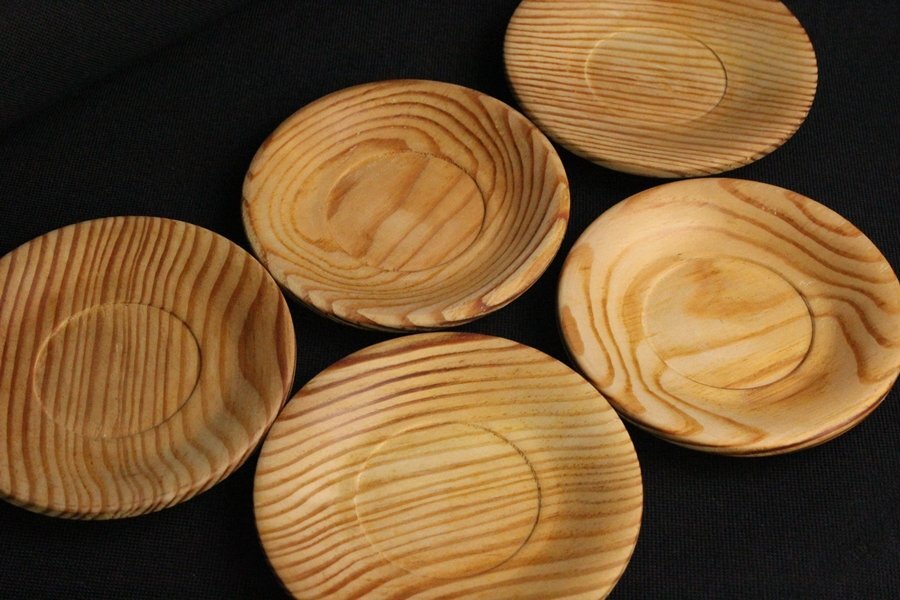 TB526木製 茶托 5客◇径約11cm/無垢/刳り貫き/木地/円式/托子/茶台/美杢/煎茶器/煎茶道具/木工芸/時代/骨董/古美術/古道具タグボート拍卖