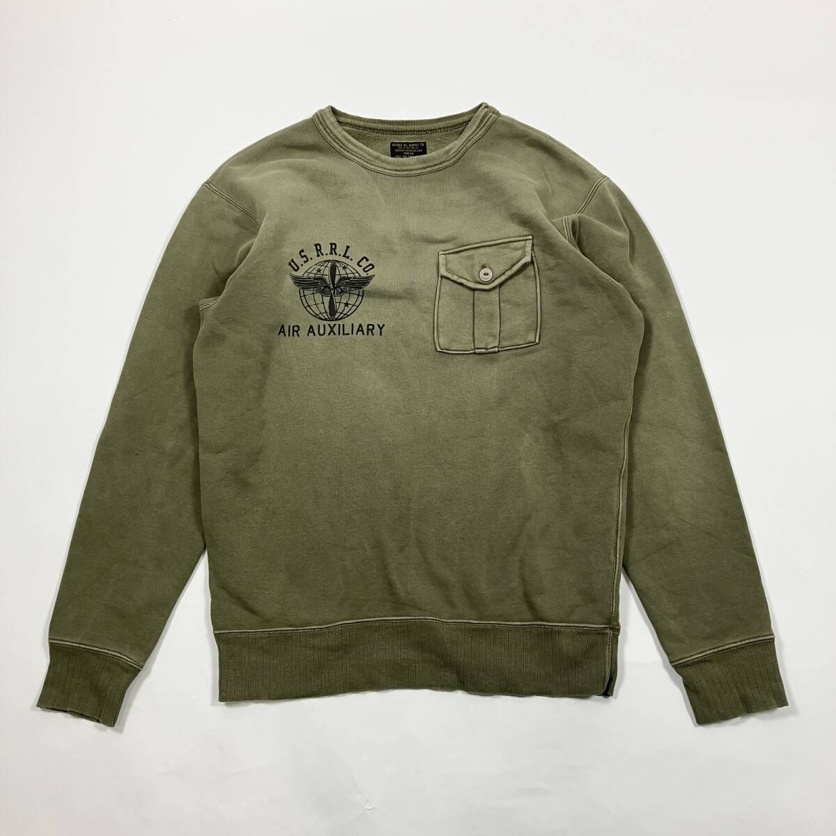 ★RRL ダブルアールエル R2 ミリタリー フレンチテリーグラフィックスウェットシャツ トレーナー トップス トルコ カーキ S/P メンズ拍卖