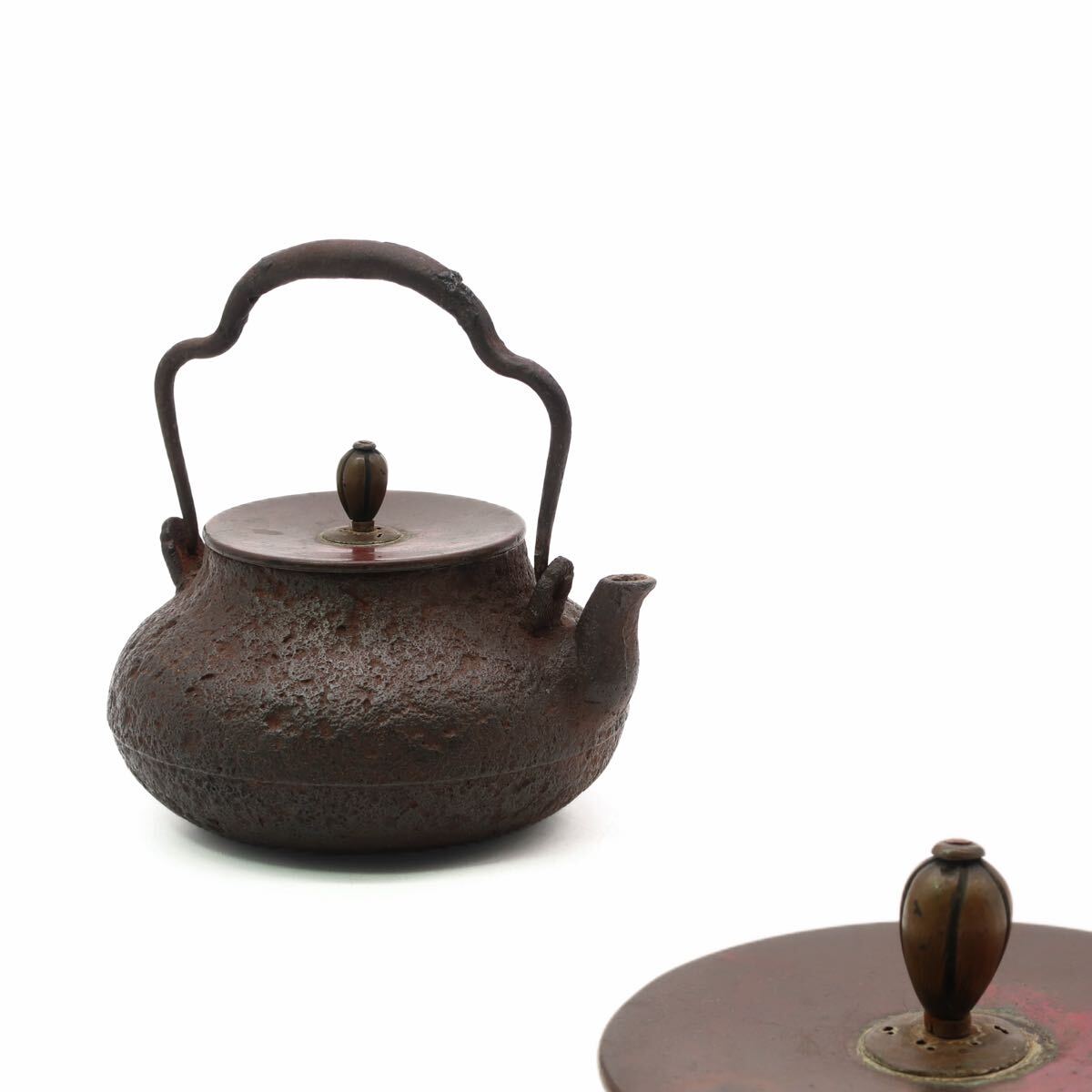 鉄瓶 小振 釜師 造 煎茶道具 茶道具 急須 湯沸 金属工芸 銅蓋 時代物 古玩拍卖