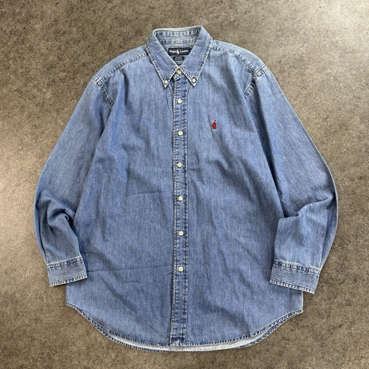 90s Vintage Polo by Ralph Lauren BLAIRE ポロバイラルフローレン 長袖 ボタンダウン デニムシャツ 刺繍 ヴィンテージ ビンテージ L拍卖