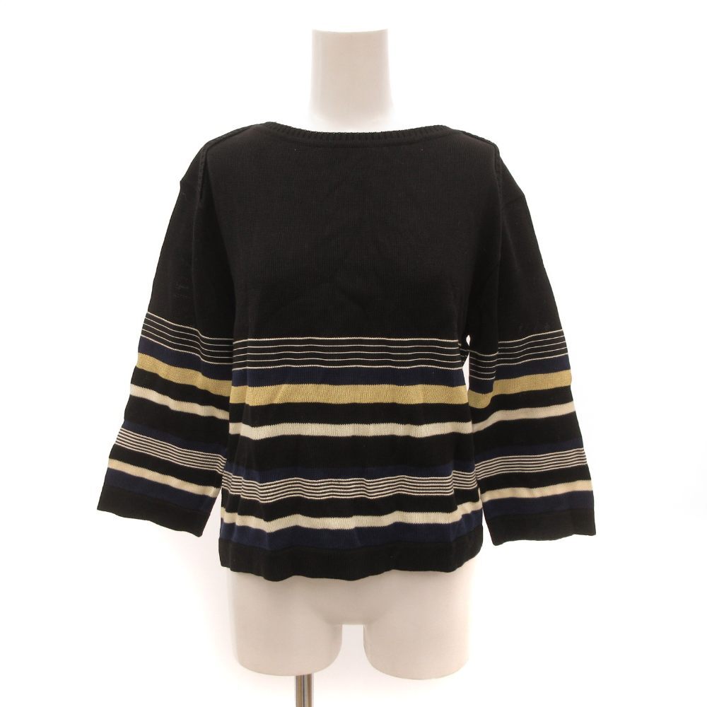 サルヴァトーレフェラガモ Salvatore Ferragamo ニット カットソー 七分袖 ボーダー M 黒 ブラック 青 ブルー ベージュ /JS ■GY06拍卖