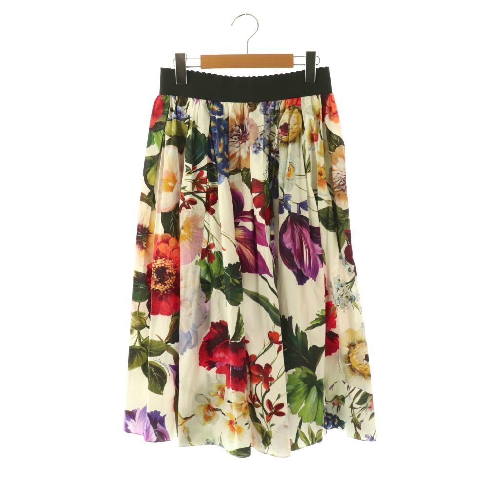 ディー&ジー ドルガバ ドルチェ&ガッバーナ D&G フラワープリントフレアスカート ロング 花柄 コットン 38 白 マルチカラー /NR ■OS拍卖