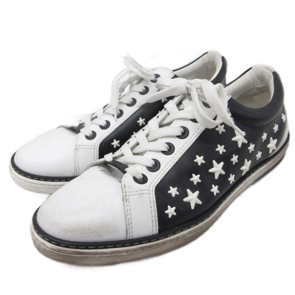 ジミーチュウ JIMMY CHOO スタースタッズ レザースニーカー ローカット シューズ 星 43 28cm 白 ホワイト 黒 ブラック ■IBO91 メンズ拍卖