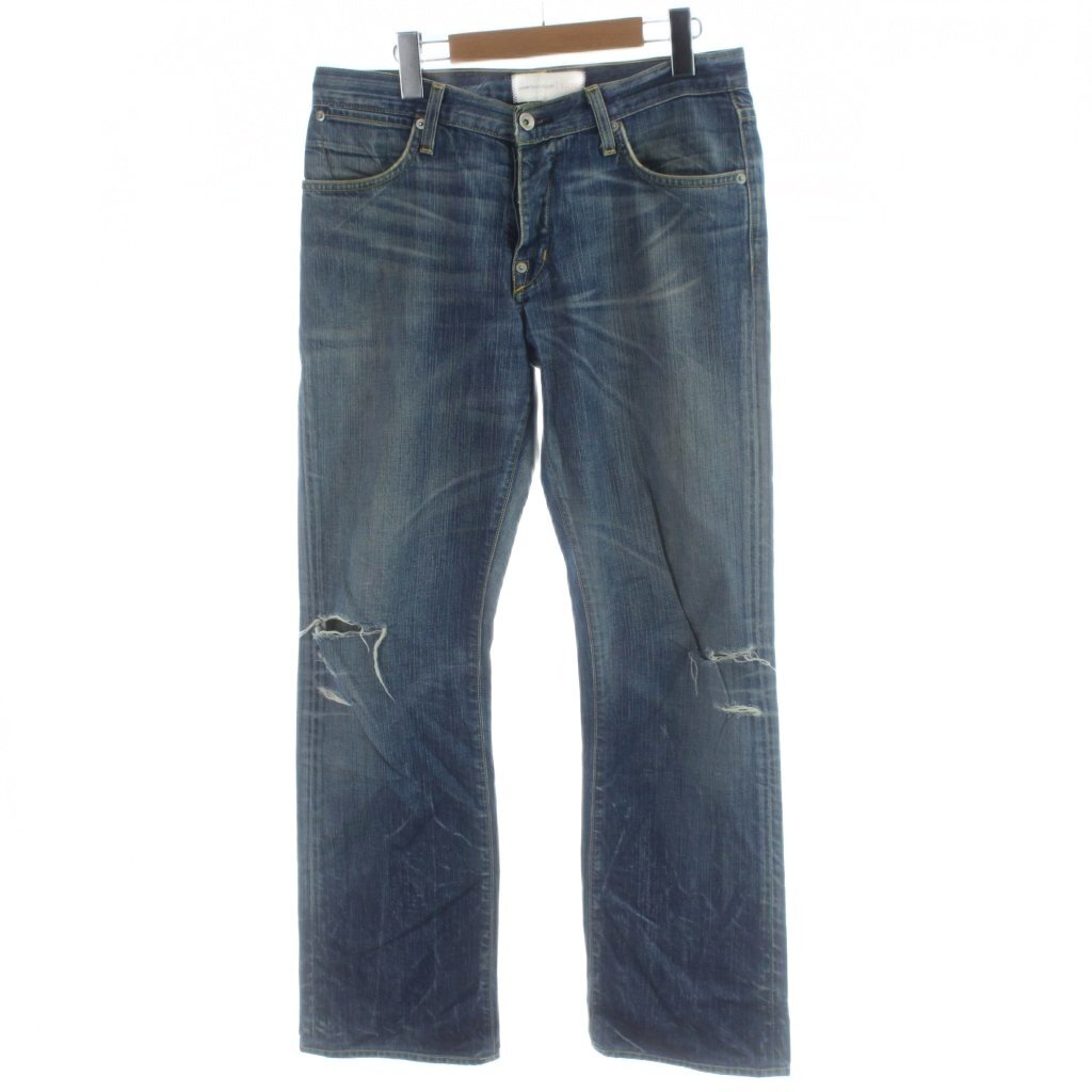 ペーパーデニム&クロス PAPER DENIM&CLOTH デニム ジーンズ 30 青 ブルー ボタンフライ ダメージ加工 ウォッシュ加工拍卖