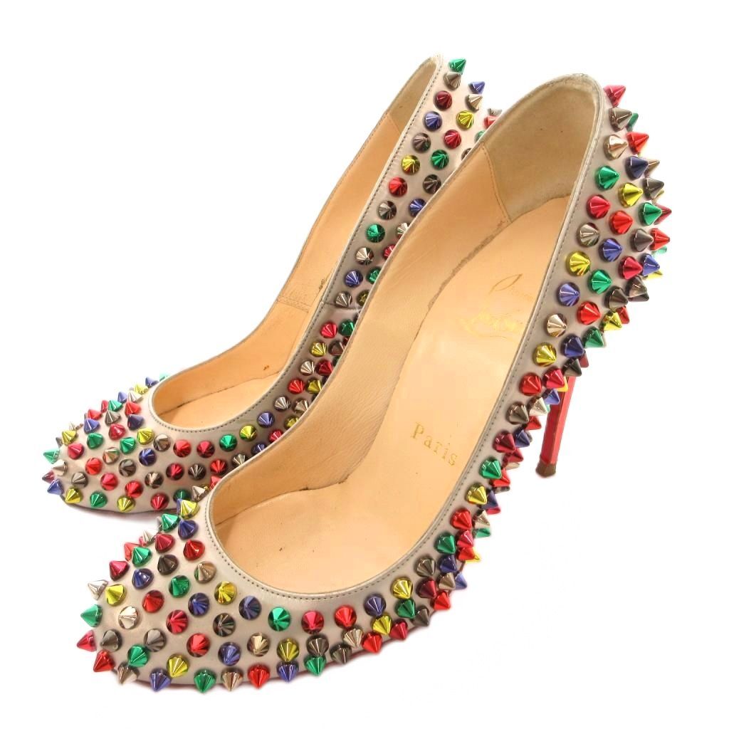 クリスチャンルブタン Christian louboutin スパイクスタッズパンプス ピンヒール パテント 35 マルチカラー /YJ ■GY62 レディース拍卖
