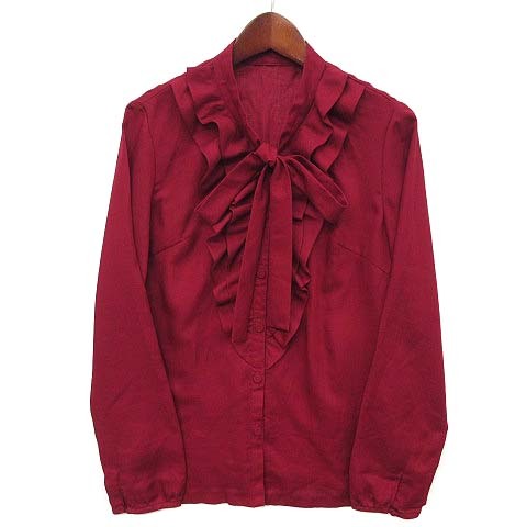 ランバン LANVIN collection ボウタイ フリル ブラウス シャツ 長袖 レッド 赤 38 レディース拍卖