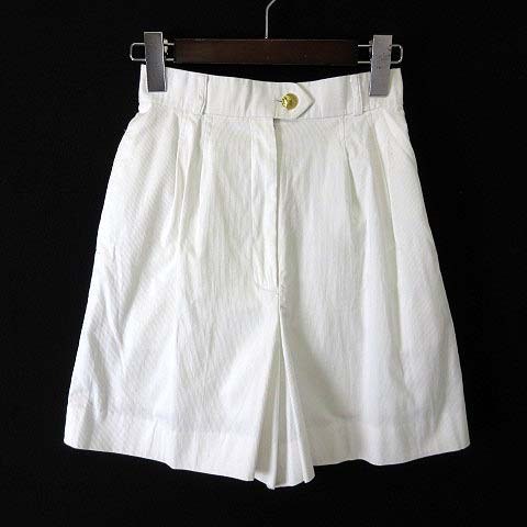エル ELLE スポーツ SPORTS ショートパンツ キュロット ロゴ 貝殻 装飾ボタン タック コットン XS オフ白 ゴールド 小さいサイズ拍卖