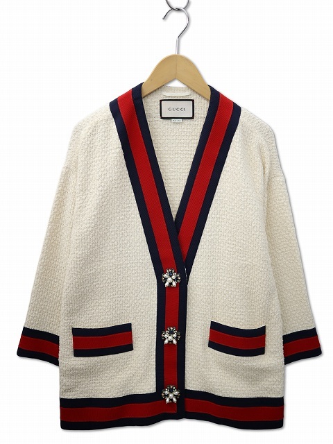 グッチ GUCCI 469657 ZID86 パールボタン オーバーサイズ ツイード カーディガン 38(XS) IVORY(アイボリー) レディース拍卖