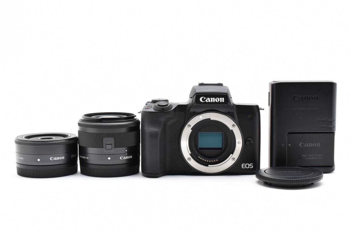 Canon ミラーレス一眼カメラ EOS Kiss M2 ダブルレンズキット ブラック KISSM2BK-WLK拍卖