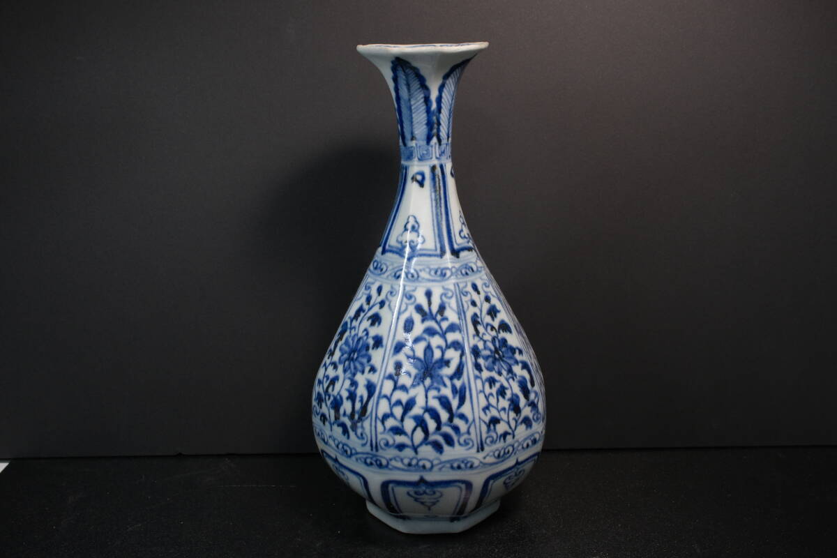 中国古美術 唐物 元時代 染付 景徳鎮窯 八方玉壺春 花瓶拍卖