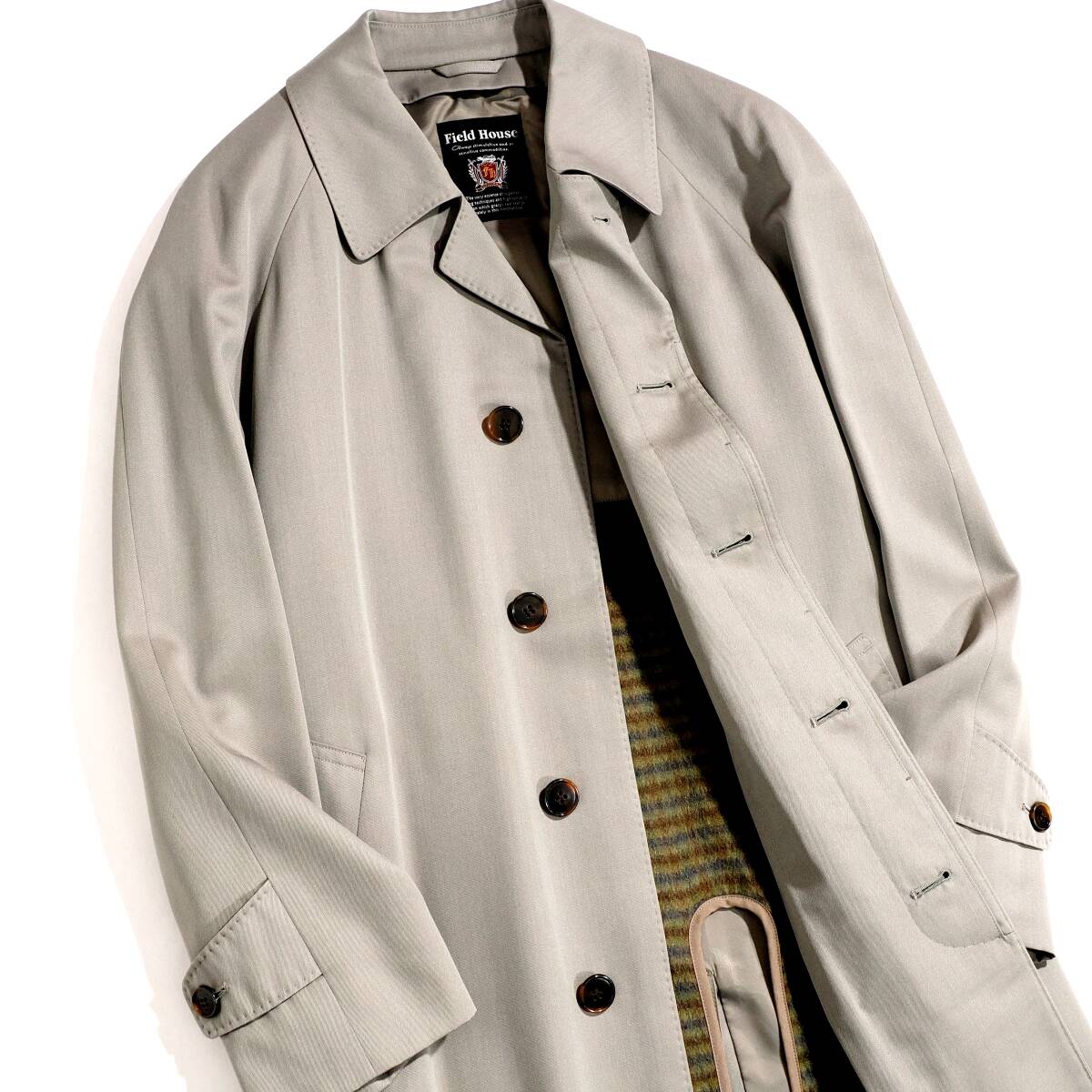 贅の極◎未使用 圧巻の手触り!!!極上のシルク素材「FIELD HOUSE」ステンカラーコート バルマカーンコート スプリングコート L程 野海毛織拍卖