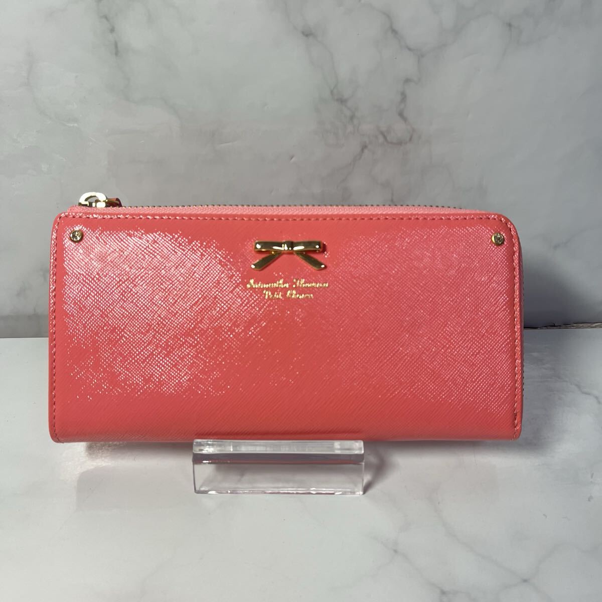 未使用 Samantha Thavasa Petit Choice サマンサタバサ プチチョイス L字ファスナー長財布 エナメル加工レザー ピンク拍卖