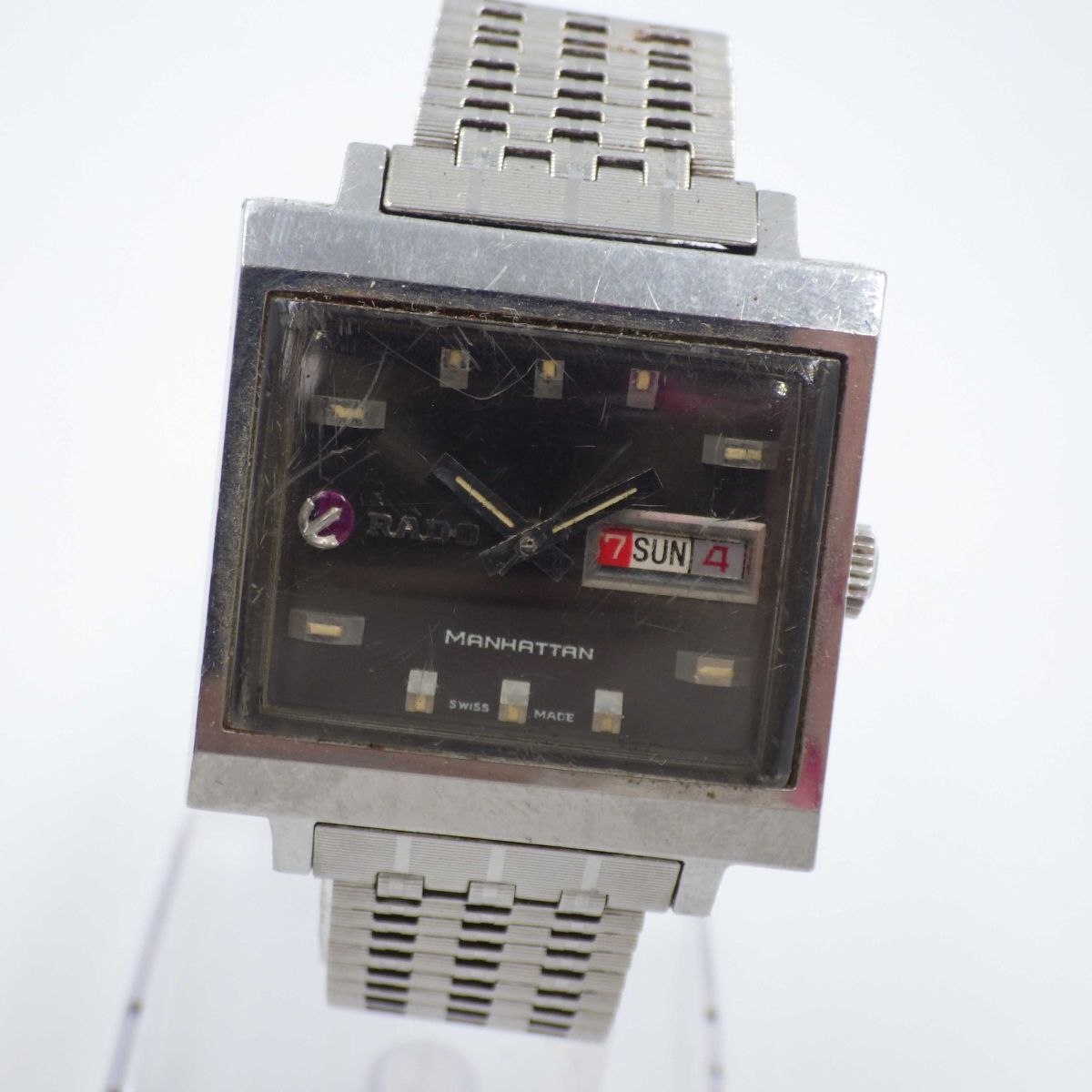 50021g/D【1円スタート】RADO ラドー 稼動品 MANHATTAN マンハッタン スクエア デイデイト メンズ 時計 自動巻き ケース34mm拍卖