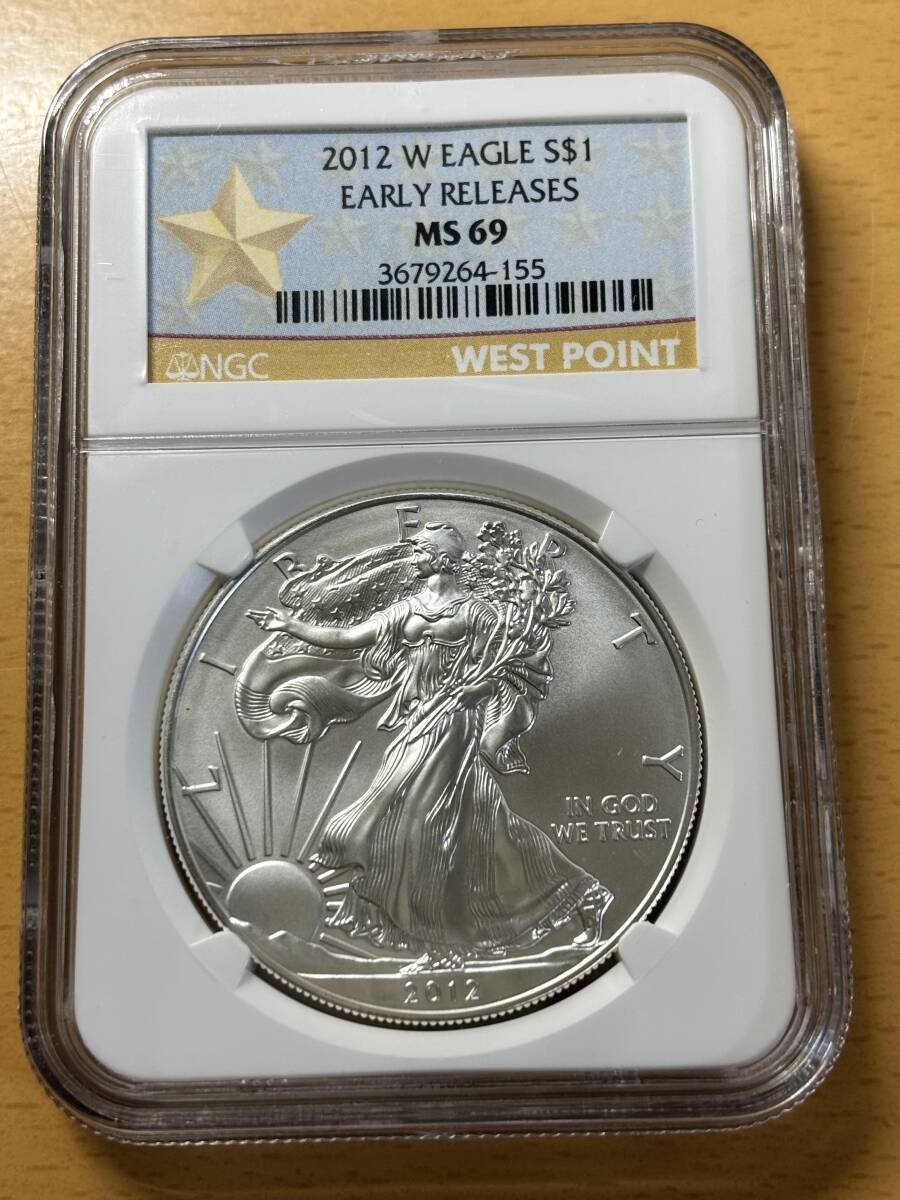 ◆◆◆ 2012年 W シルバーイーグル 銀貨 NGC MS69 アーリーリリース 準最高鑑定 ウェストポイントミント ラベル◆◆◆31.1g 純銀99.9%拍卖