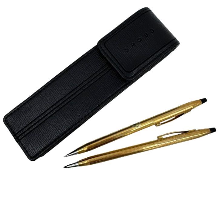 ▲【CROSS/クロス】セット クラシックセンチュリー CLASSIC CENTURY ボールペン&シャープペンシル ゴールド 10金張 ネーム入 ケース付き★拍卖
