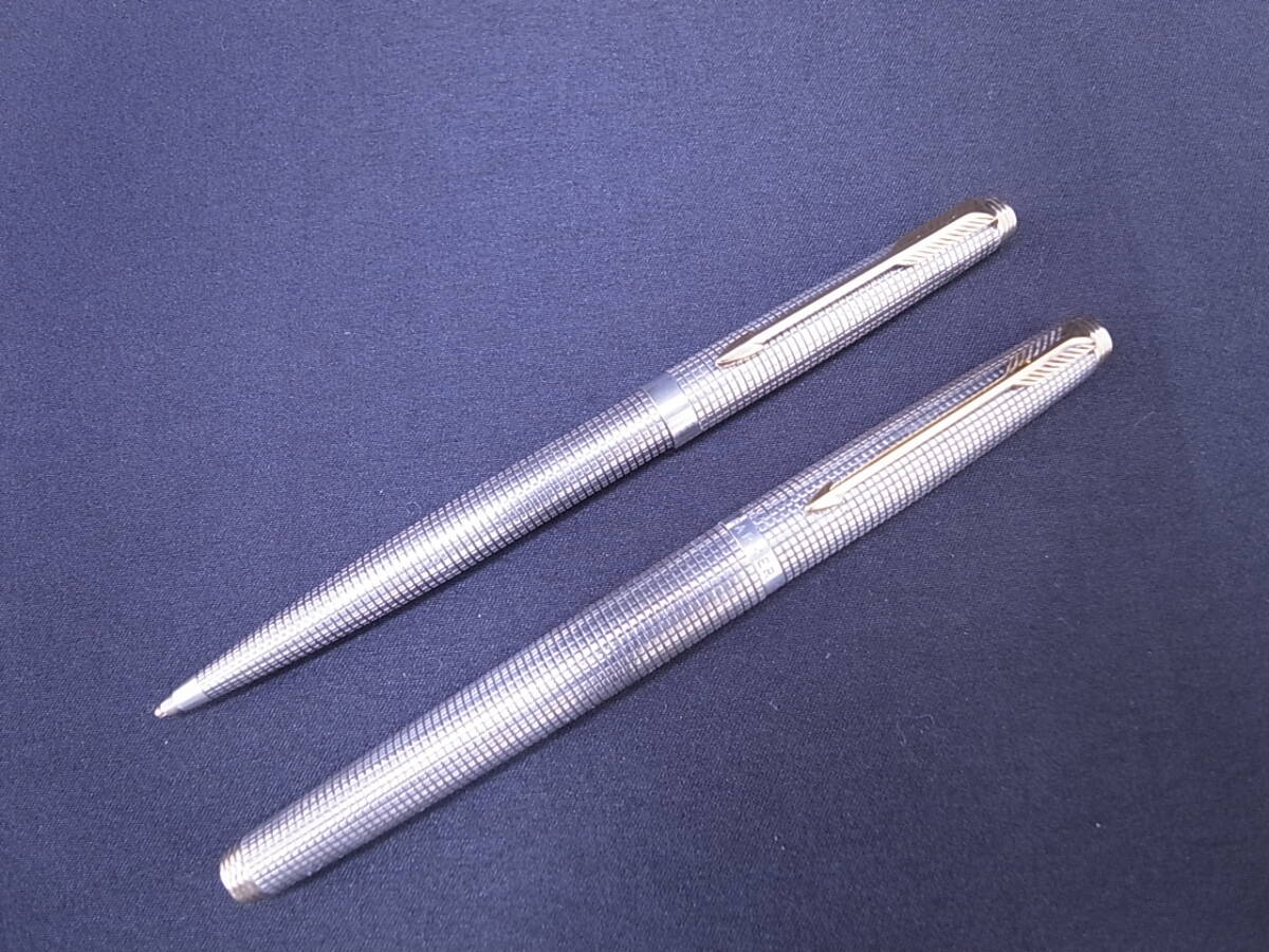 ★☆PARKER パーカー75 シズレ 2本セット 万年筆 シャープペンシル スターリングシルバー ゴールドクリップ STERLING CAP&BARREL USA☆★拍卖