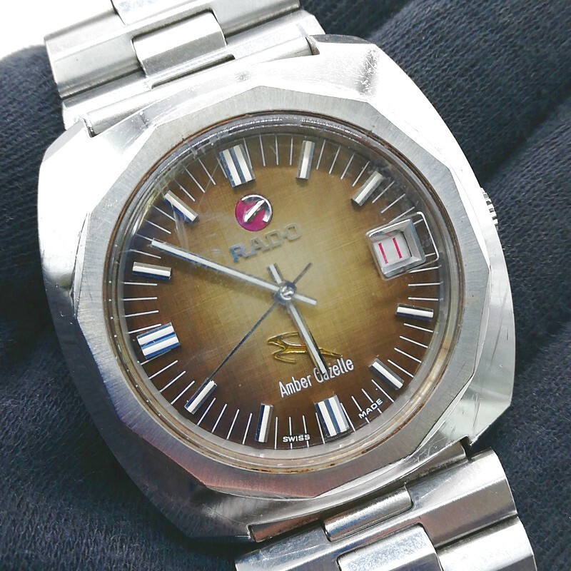 稼動品 RADO ラドー Amber Gazelle メンズ 自動巻き シルバー 純正ベルト アンティーク 12127 44-34拍卖