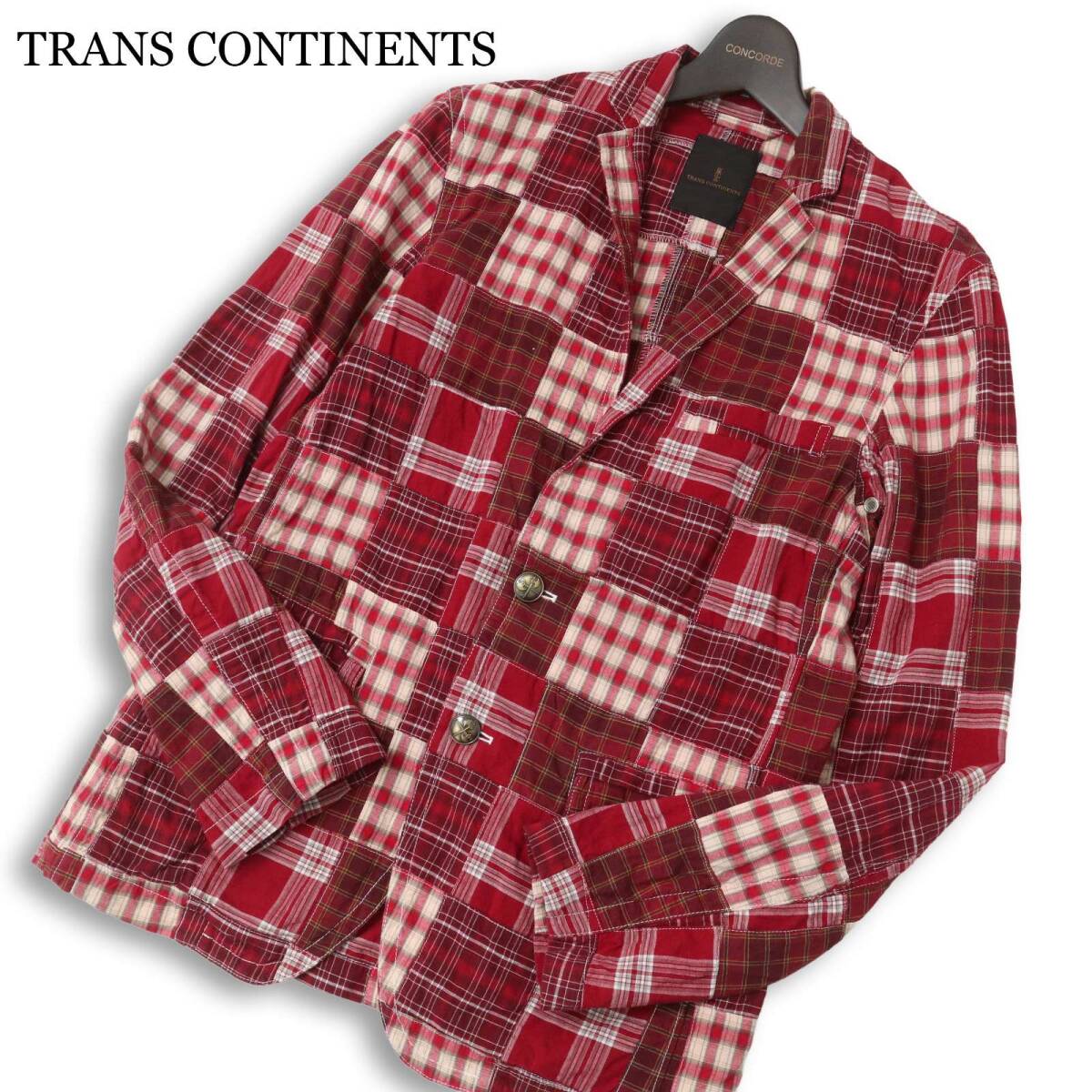 TRANS CONTINENTS トランスコンチネンツ 通年 パッチワーク★ チェック テーラード ジャケット ブレザー Sz.L メンズ拍卖