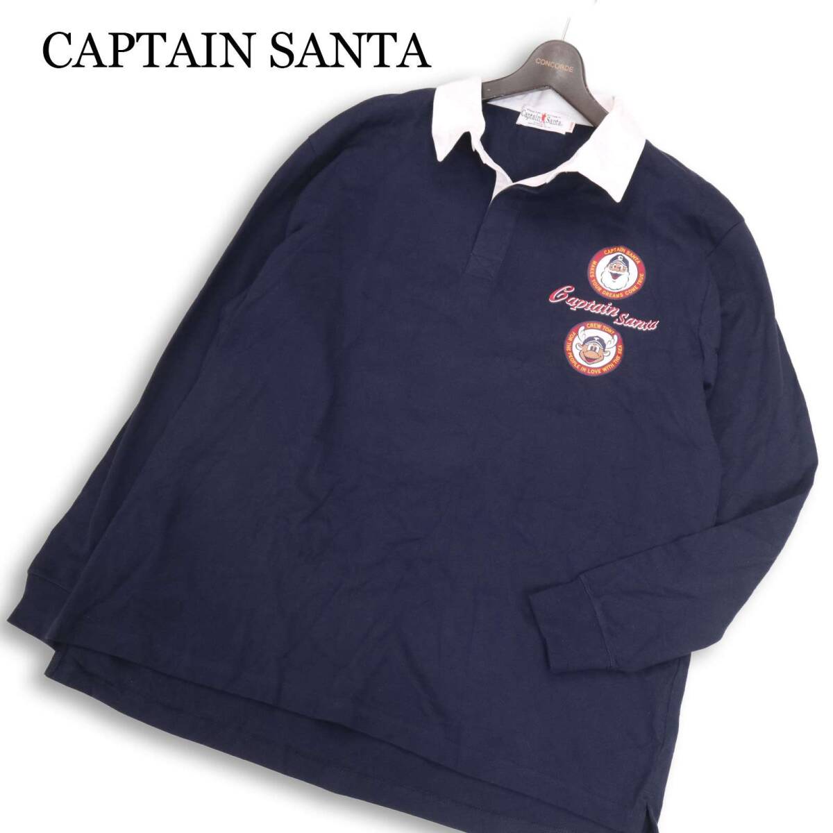 CAPTAIN SANTA キャプテンサンタ 通年★ 長袖 バックプリント ポロシャツ ラガーシャツ 大きいサイズ Sz.XL メンズ 紺拍卖