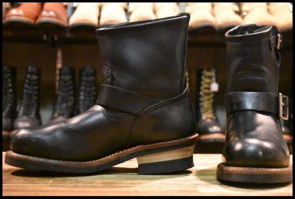 【5.5D 美品 13年】レッドウィング 2976 ショート エンジニア 黒 ブラッククローム スチールトゥ 編み上げ ブーツ redwing HOPESMORE拍卖
