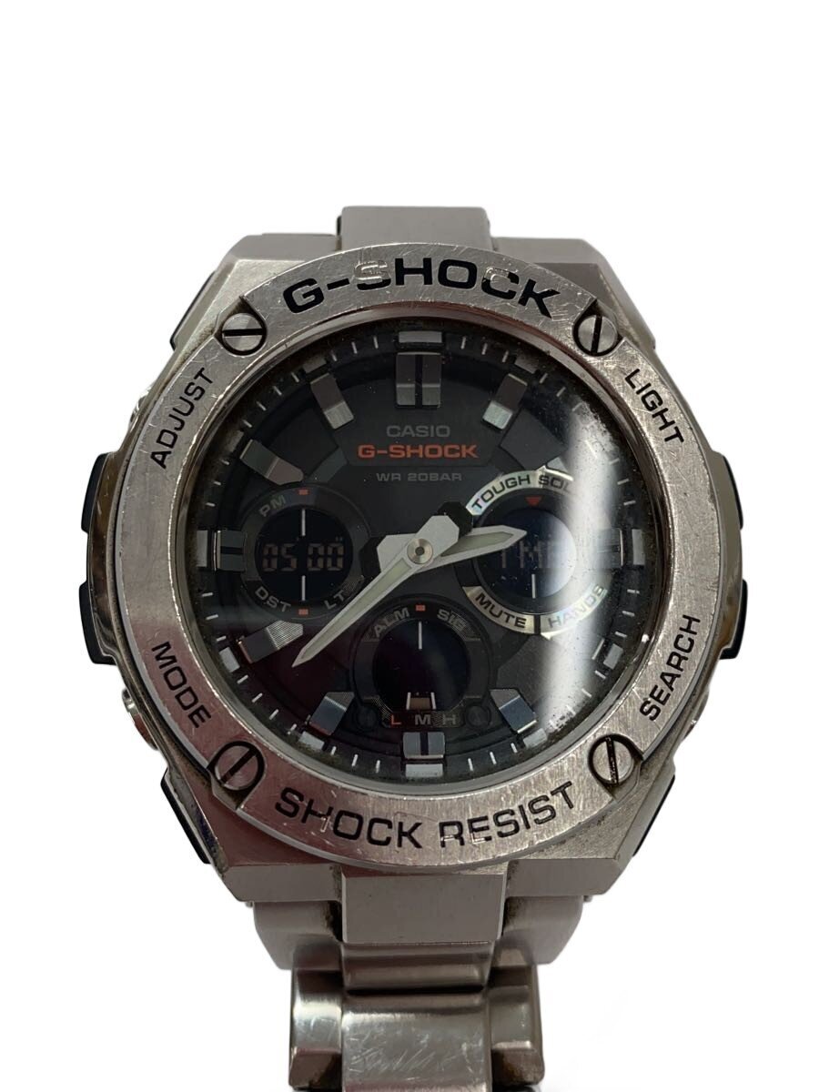 CASIO◆ソーラー腕時計/デジアナ/ステンレス/BLK/SLV/SS/GST-S110D-1A拍卖