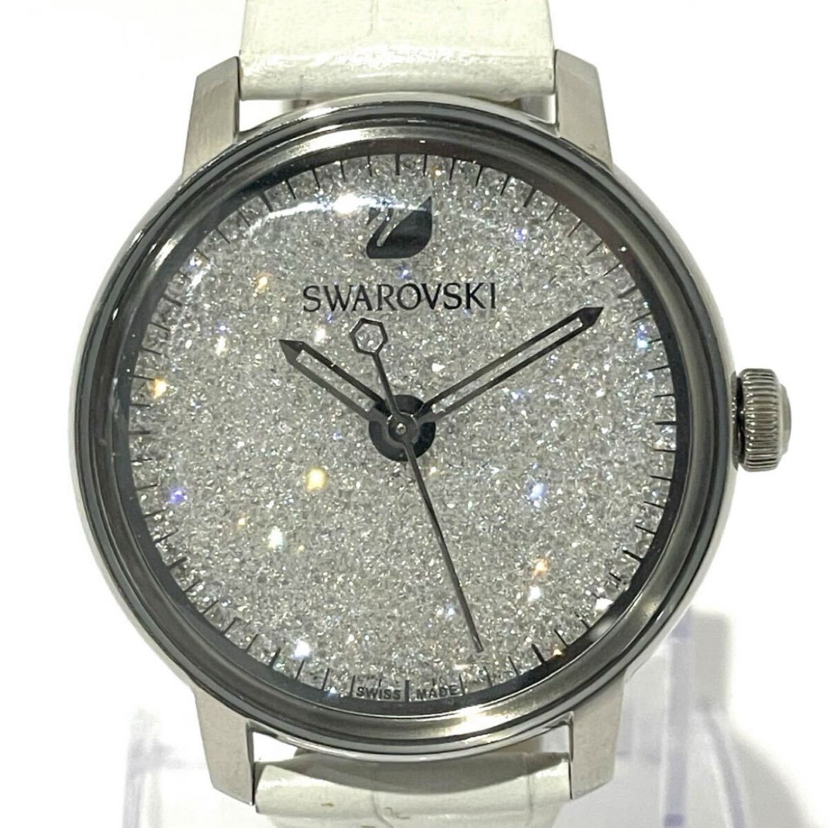 km-66 Swarovski スワロフスキー Crystalline Hours クリスタルライン アワーズ 腕時計クオーツ 5295383 ホワイト 現状品 C80-15拍卖