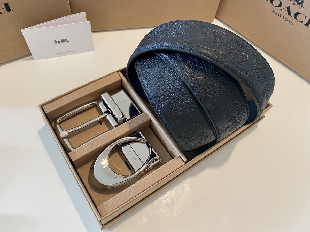 COACH コーチ リバーシブル ブラック 通勤通学 シグネチャーベルト シルバーバックル 回転可能拍卖