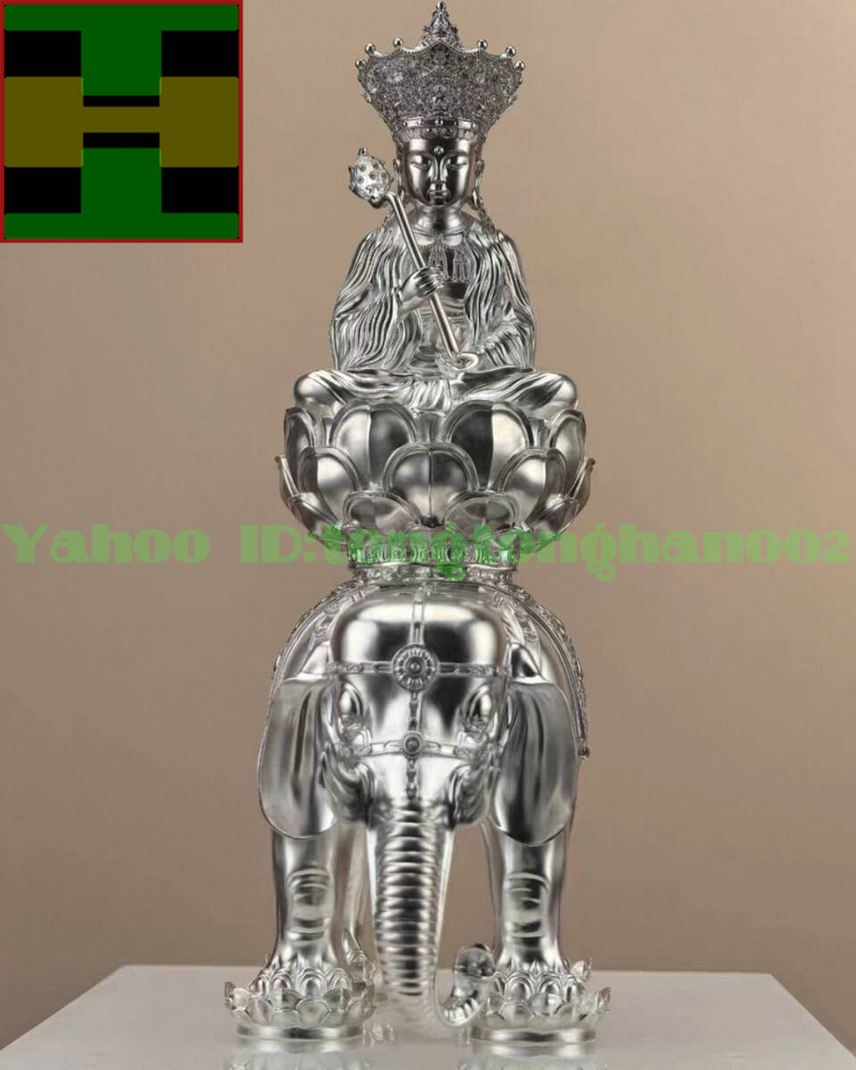 【縁起置物】S999純銀 普賢菩薩 六牙白象坐像 仏像 大型 ハンドメイド 仏教 仏具 装飾品 開運 風水 シルバー工芸品★高260mm 重2.4kg S48拍卖